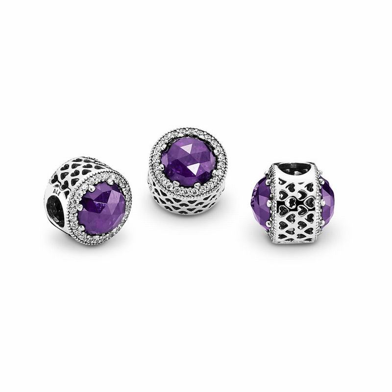 Pandora Radiant Hearts Charm - Sterling Silver/Purple/Mixed Stones/Cubic Zirconia - Canada | TN2780D